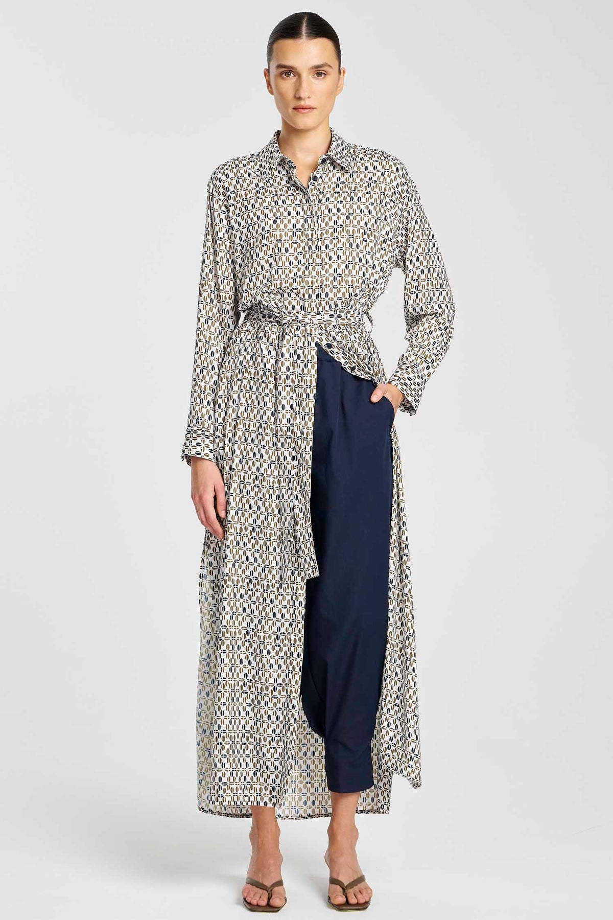 Tie Shirt Dress in Pendant Print