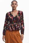 V-Neck Floral Blouse with Shirred Waist | FINAL SALE