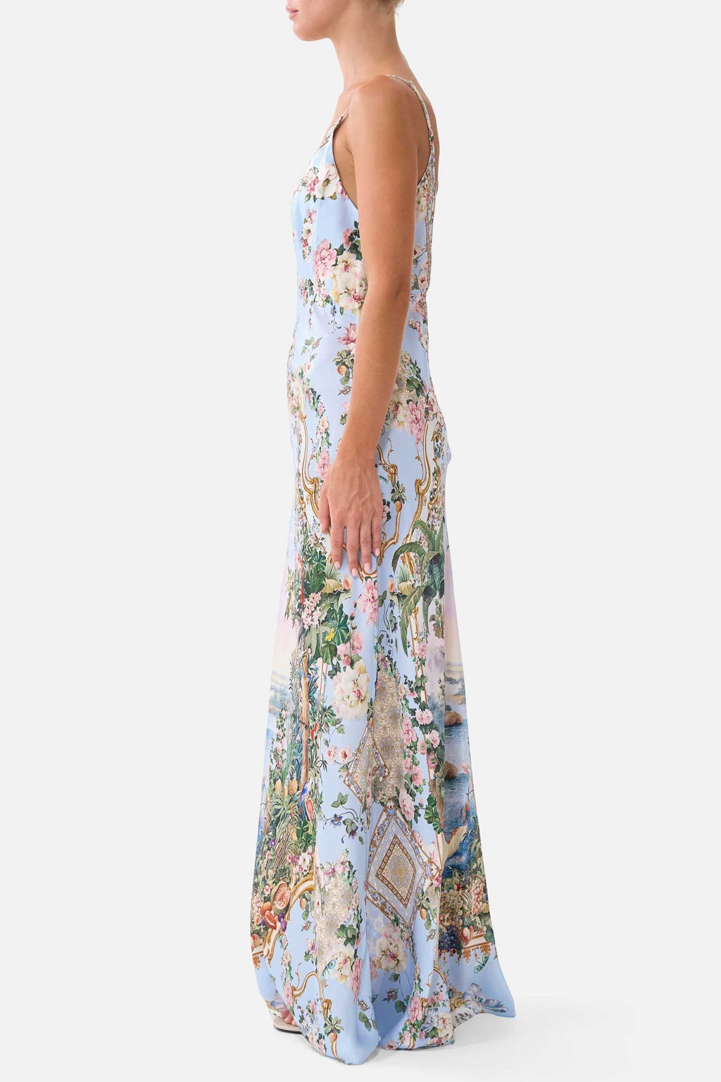 V Neck Full Length Bias Slip Dress in Sisi Society