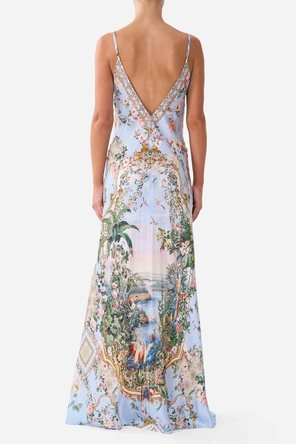 V Neck Full Length Bias Slip Dress in Sisi Society
