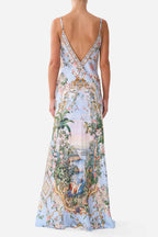 V Neck Full Length Bias Slip Dress in Sisi Society