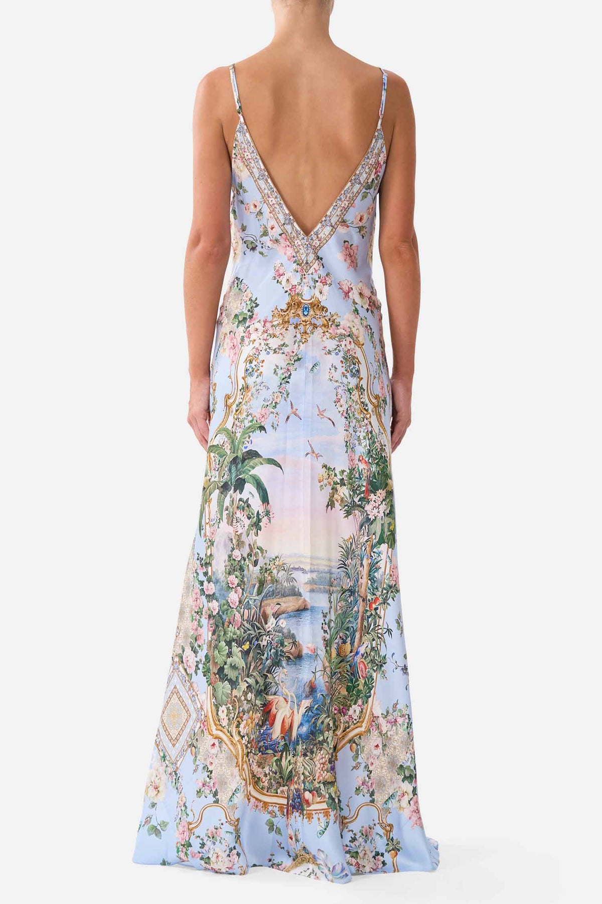 V Neck Full Length Bias Slip Dress in Sisi Society