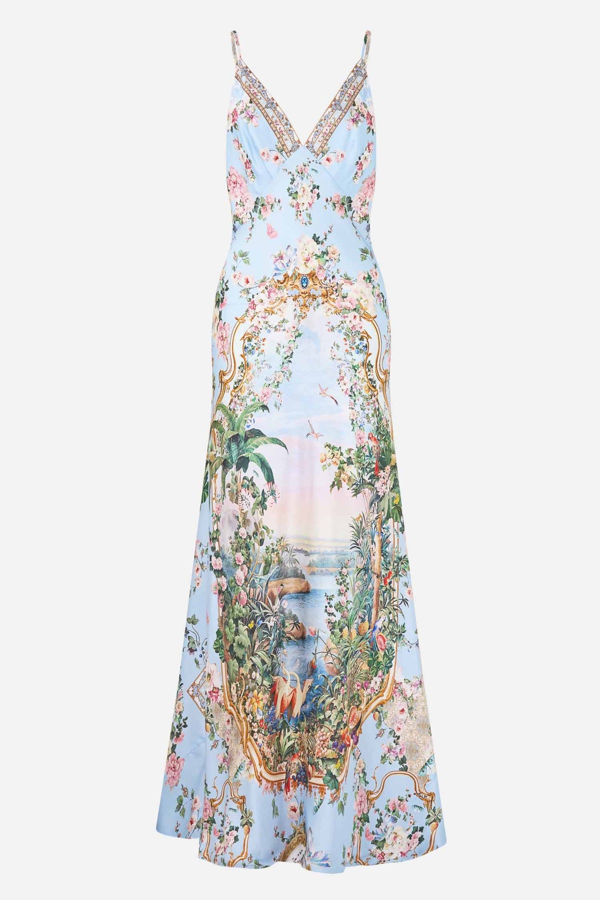 V Neck Full Length Bias Slip Dress in Sisi Society