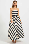Valerie Strapless Midi Dress in Black/Cream