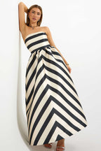 Valerie Strapless Midi Dress in Black/Cream