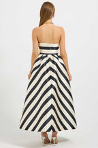 Valerie Strapless Midi Dress in Black/Cream