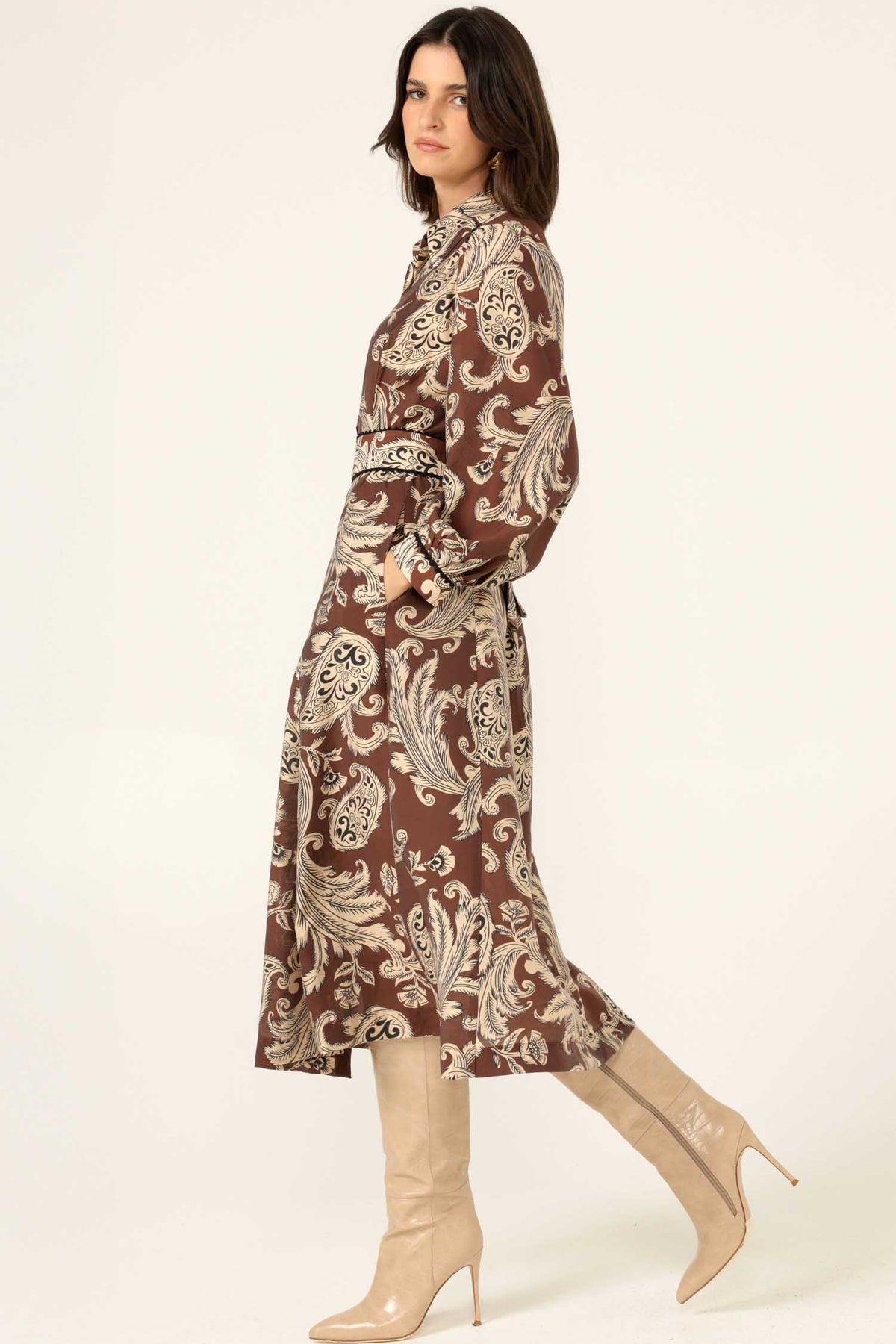 Vanessa Shirtmaker Dress in Cocoa Cream Paisley | FINAL SALE