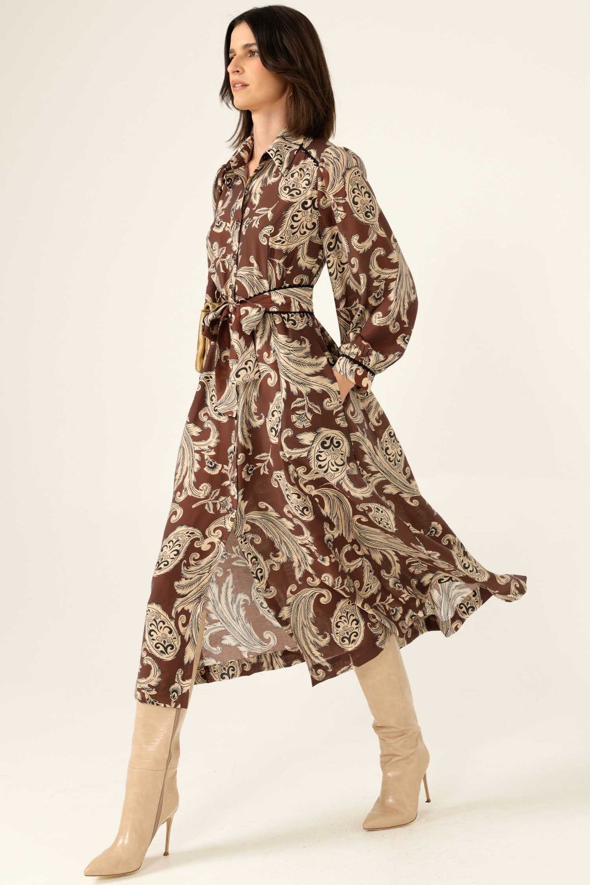Vanessa Shirtmaker Dress in Cocoa Cream Paisley | FINAL SALE
