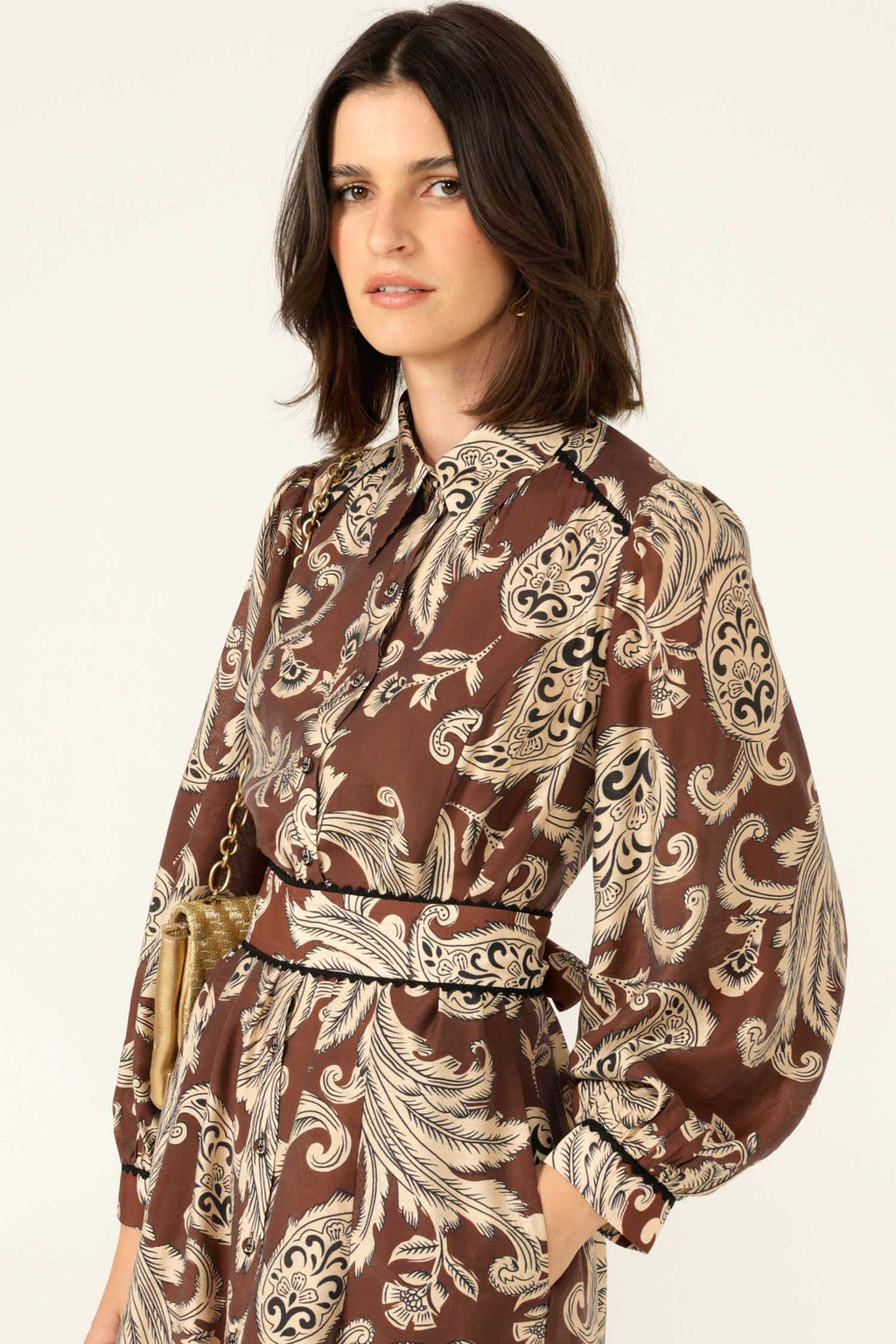 Vanessa Shirtmaker Dress in Cocoa Cream Paisley | FINAL SALE