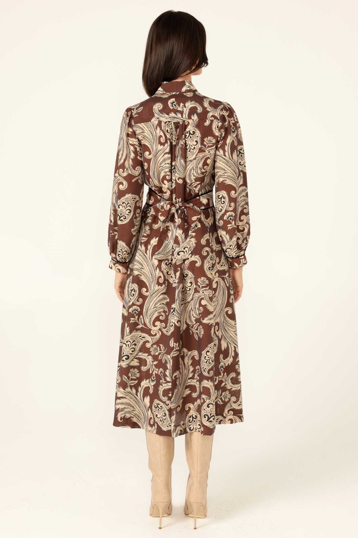 Vanessa Shirtmaker Dress in Cocoa Cream Paisley | FINAL SALE