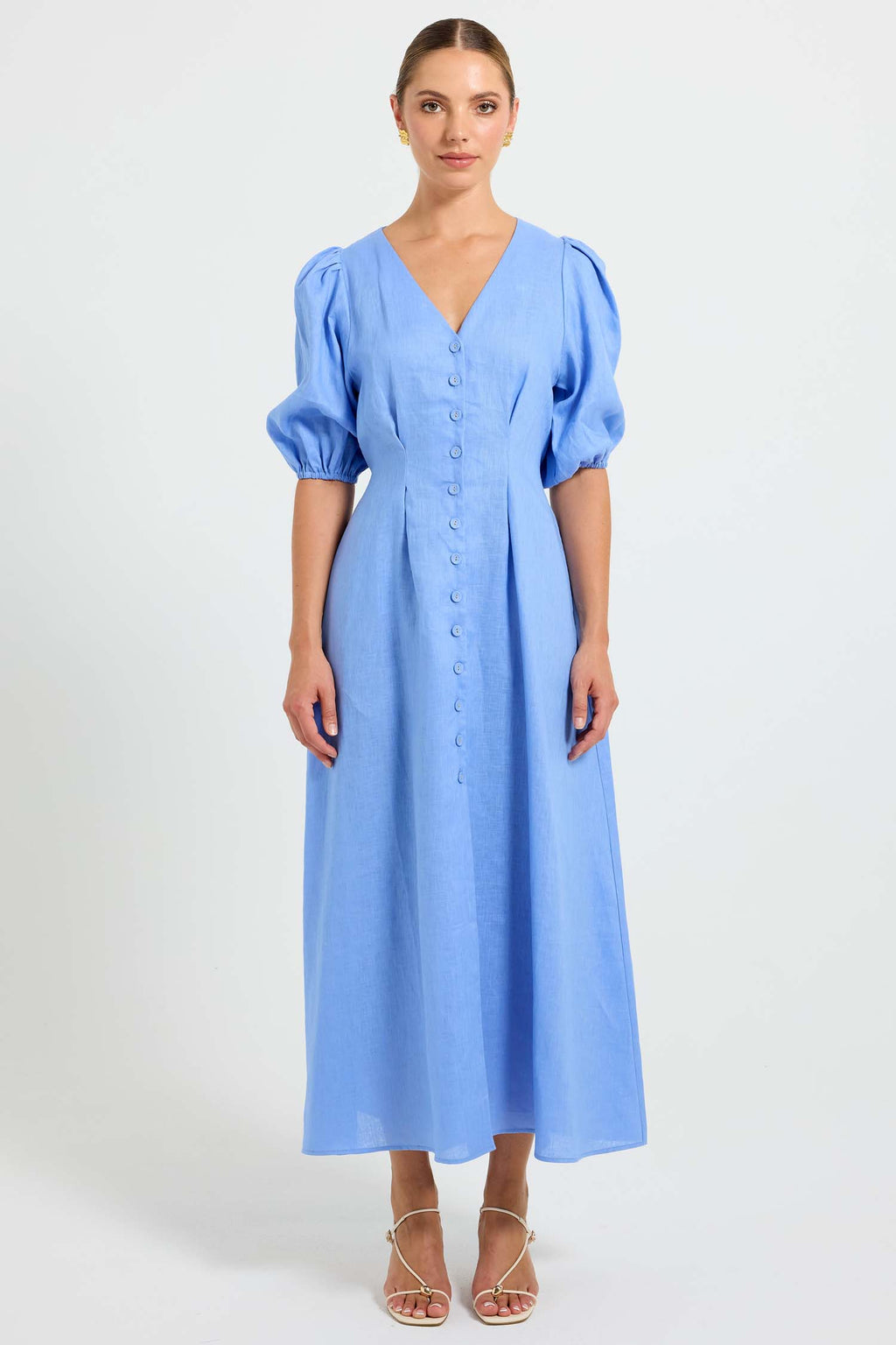 Vera Button Midi Dress in Ocean | FINAL SALE