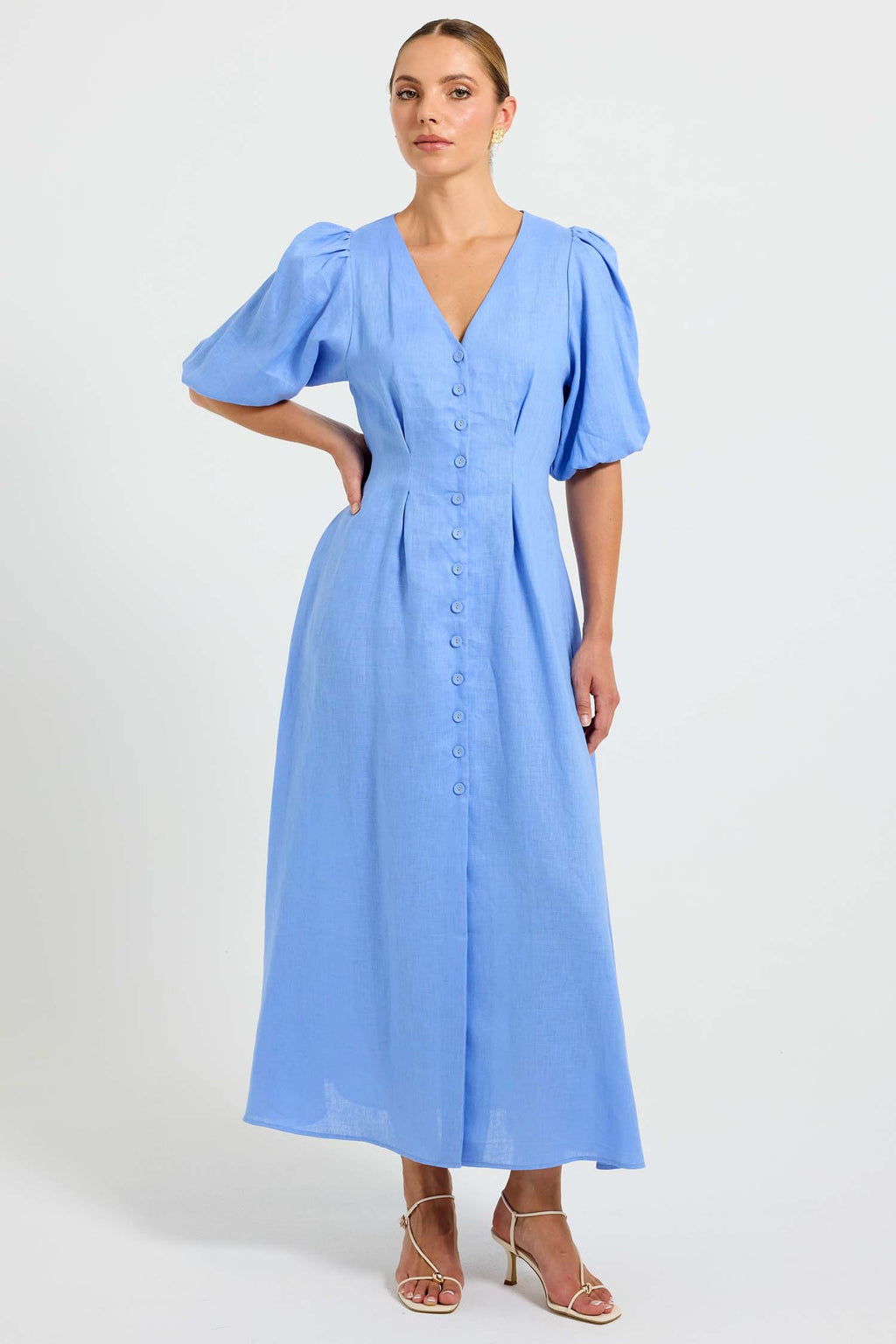 Vera Button Midi Dress in Ocean | FINAL SALE