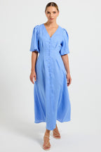 Vera Button Midi Dress in Ocean | FINAL SALE