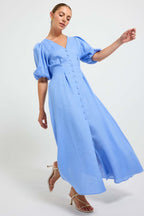 Vera Button Midi Dress in Ocean | FINAL SALE