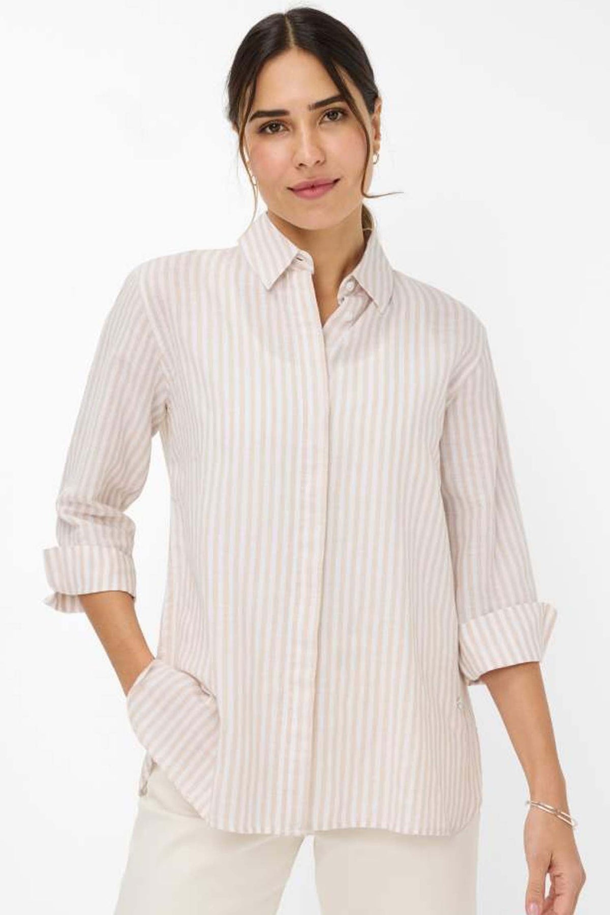 Vicki Button Up LS Collar Shirt Almond
