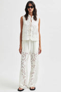 Vilma Lace Wide Leg Pant in White | FINAL SALE