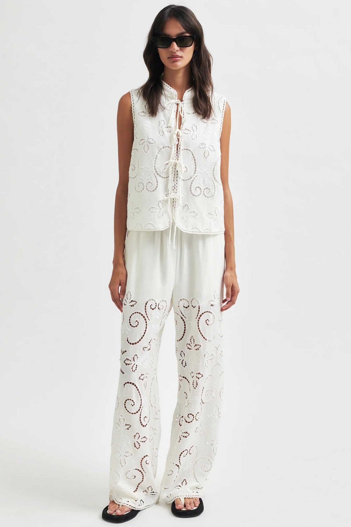 Vilma Lace Wide Leg Pant in White | FINAL SALE