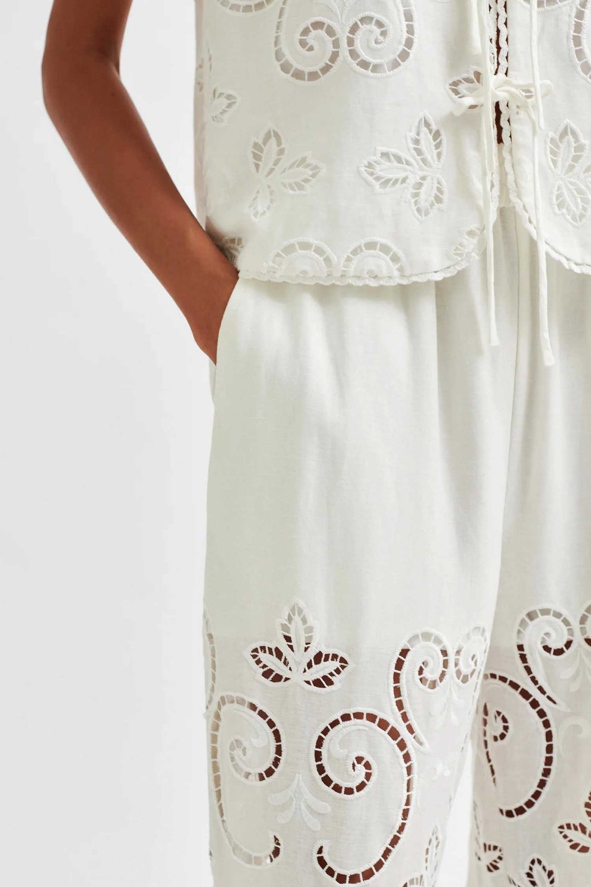 Vilma Lace Wide Leg Pant in White | FINAL SALE