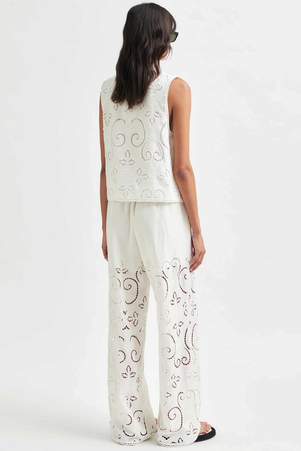 Vilma Lace Wide Leg Pant in White | FINAL SALE