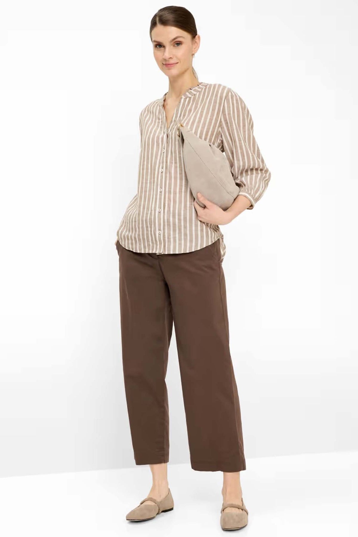 Violet Stripe Blouse in Light Mocha
