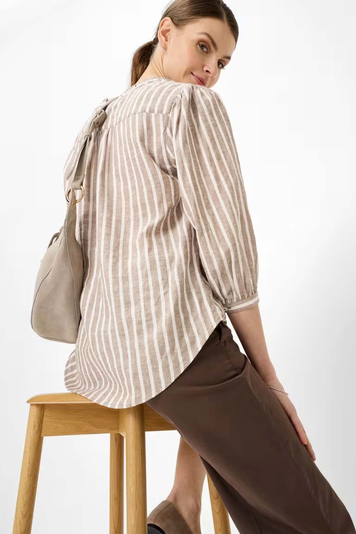 Violet Stripe Blouse in Light Mocha