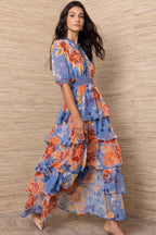 Wisteria S/S Tiered Maxi Dress in Blue