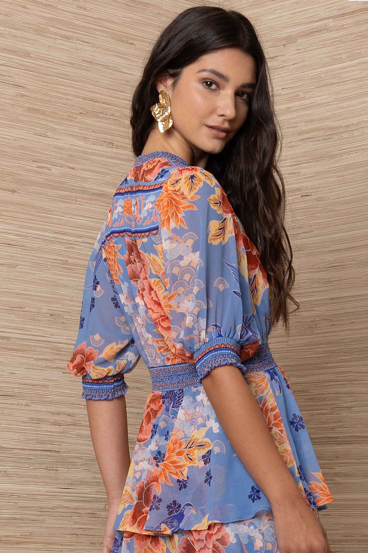 Wisteria S/S Tiered Maxi Dress in Blue