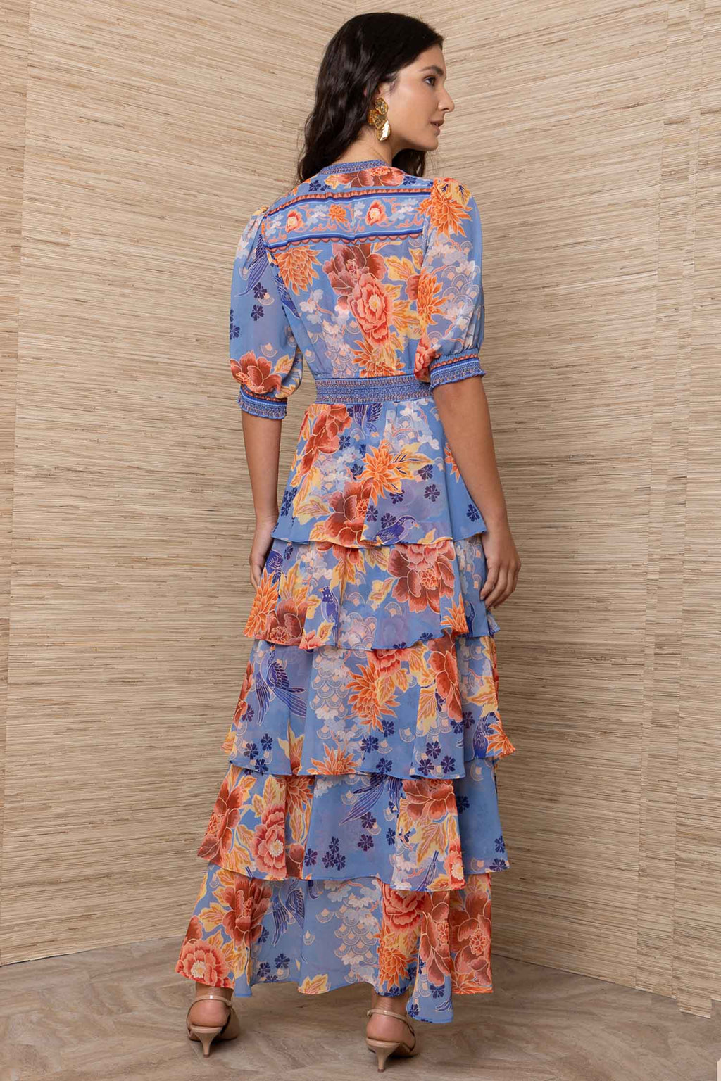 Wisteria S/S Tiered Maxi Dress in Blue