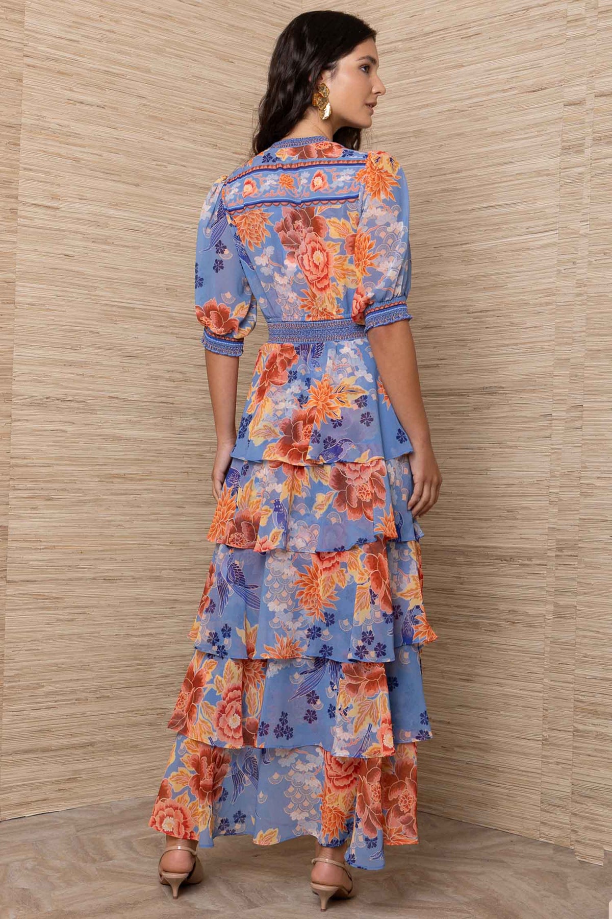Wisteria S/S Tiered Maxi Dress in Blue