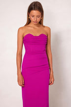 Zaira Strapless Midi Dress in Fuchsia