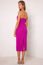 Zaira Strapless Midi Dress in Fuchsia